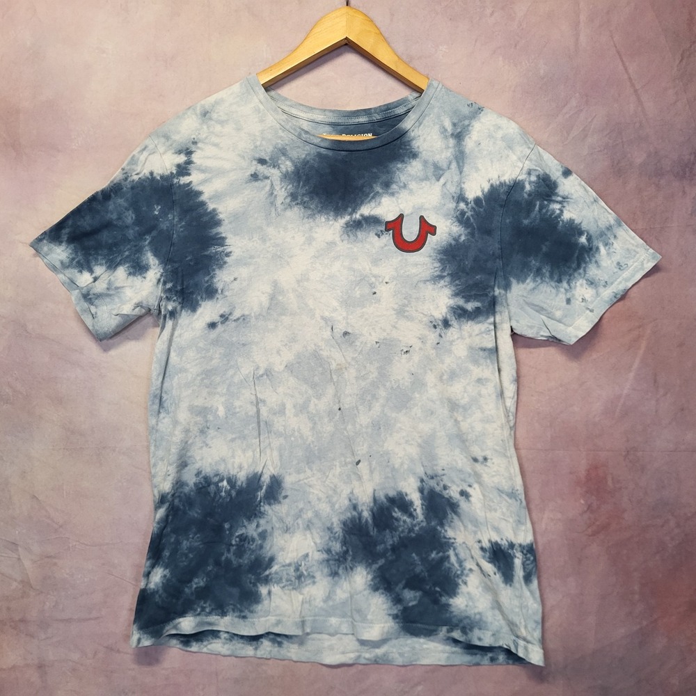 True Religion Tye Die Buddah Guitar Graffic T-Shirt Blue Men's Size M